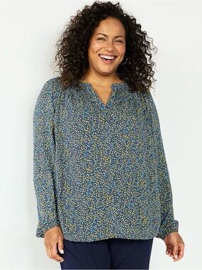 croft & barrow Blue Floral Notch-Neck Blouse XXL